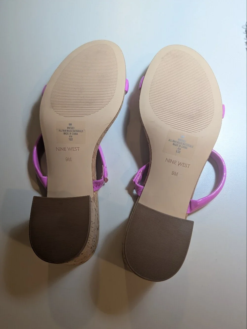Nine West Pink Patent Double-Strap Cork Slide Sandals NWT